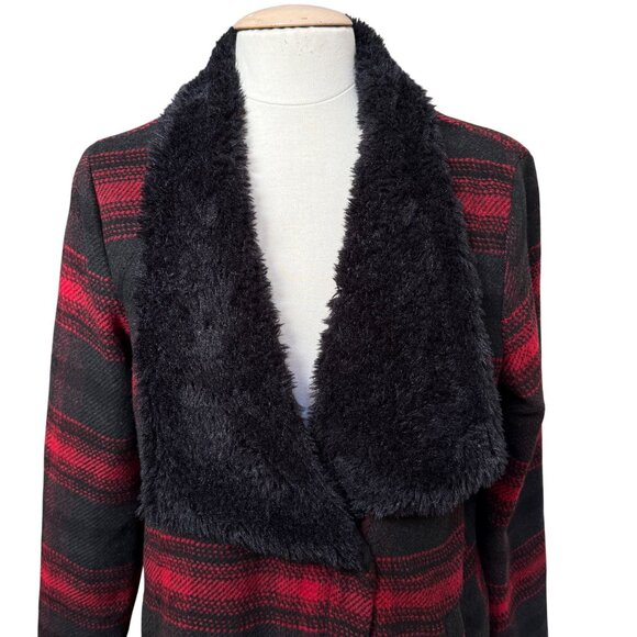 Jack BB Dakoda Rydell Buffalo Wool Blend Plaid Black Red Jacket Faux Collar Med - Picture 8 of 14